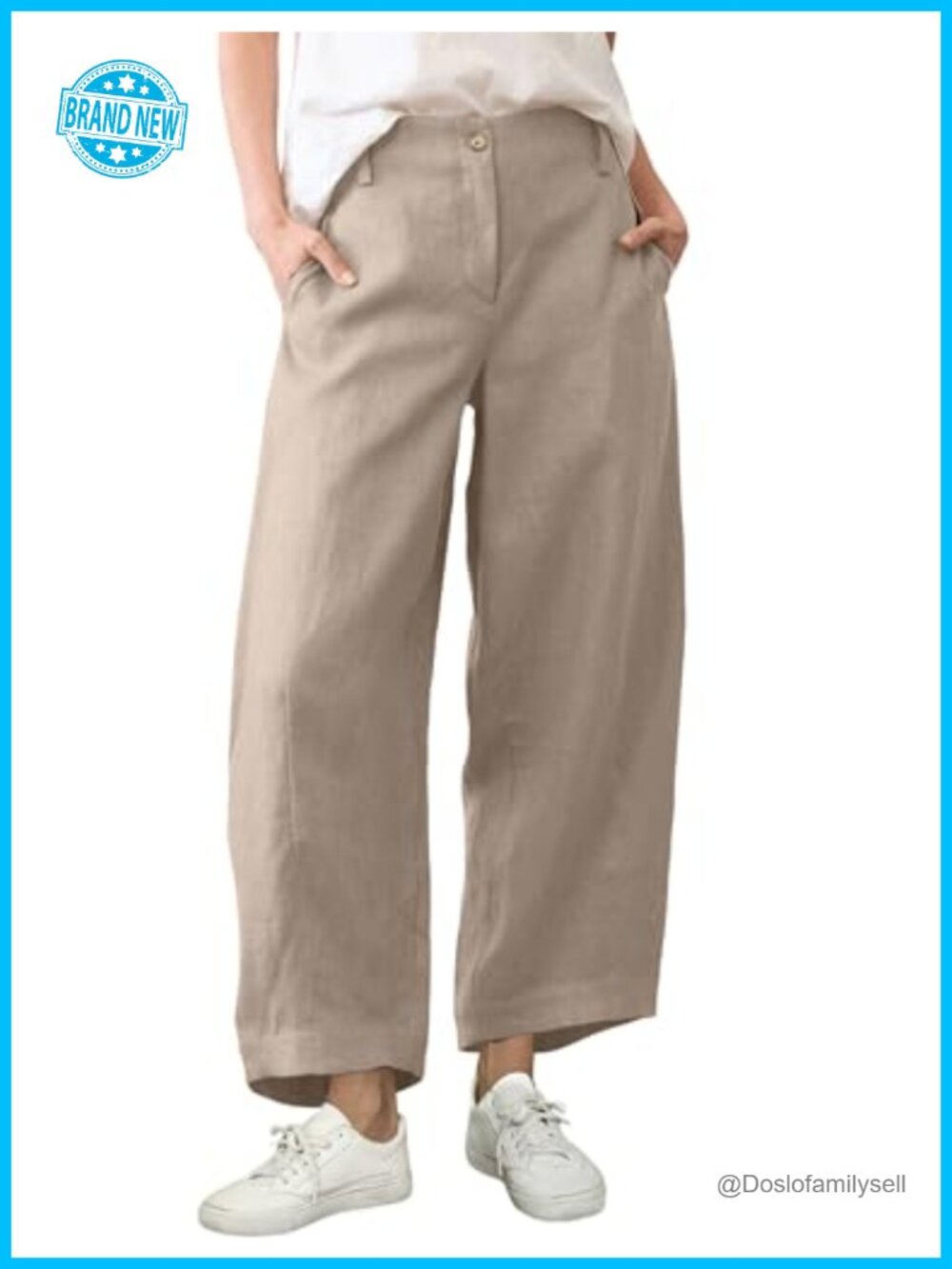 Womens Linen Cotton Barrel Pants Wide Leg Palazzo Trousers Casual Summer Beach